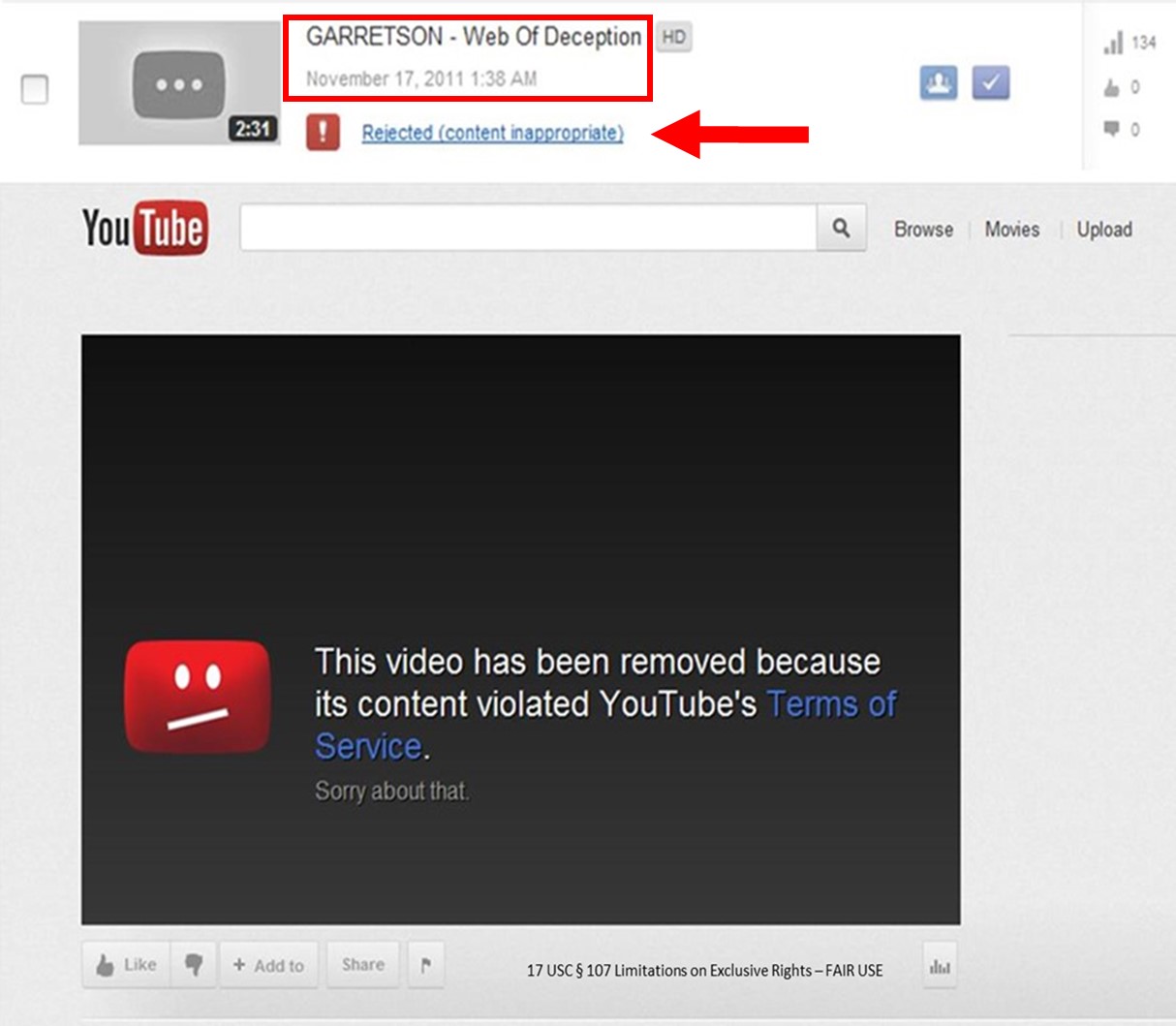 YouTube REMOVAL Garretson Web Of Deception